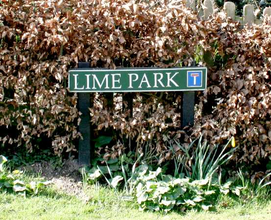Lime Park road sign, signifying a junction between Chapel Row and Church Road